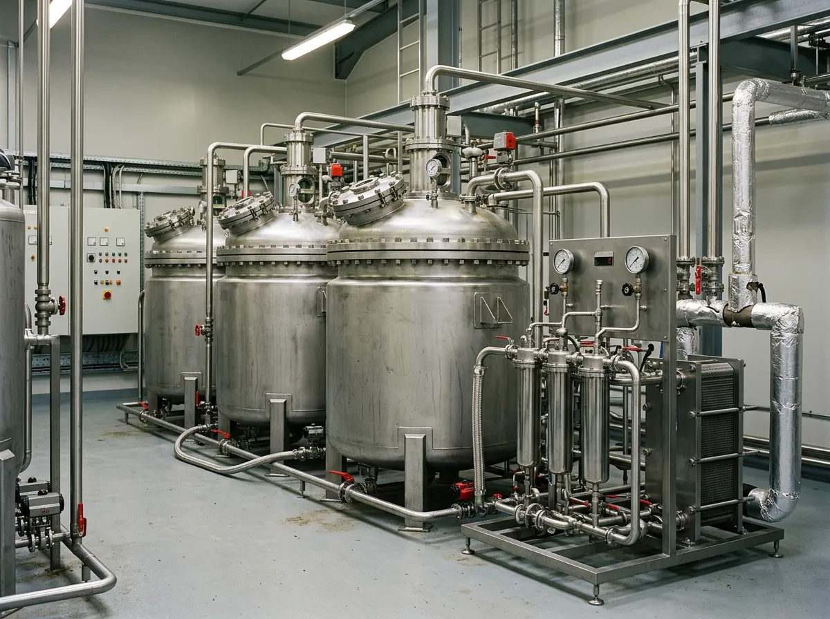 Stainless extraction vessels and chilled filtration equipment in a clean plant